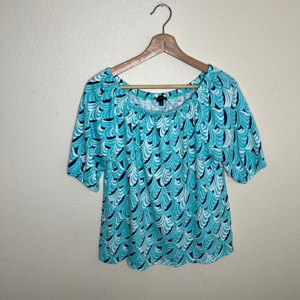 Talbots Teal Navy Pattern Blouse Small